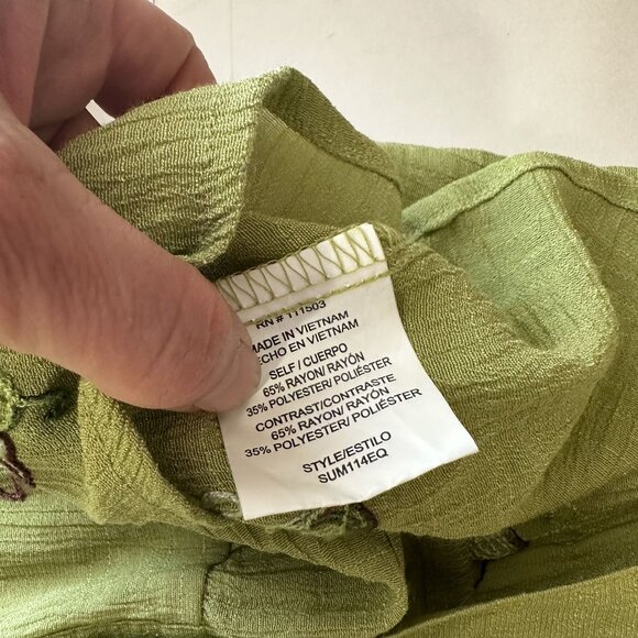 Womens Fig & Flower Lime Green Blouse Large Sheer Button Up Embroidered Boho - Picture 6 of 10